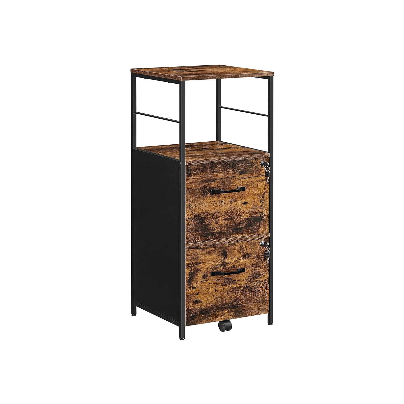 VASAGLE Filing Cabinet for Home Office, File Cabinet with 2 Drawers, Open Shelf, Steel Frame, for A4 and Letter Sized Files, Printer Stand, Industrial.