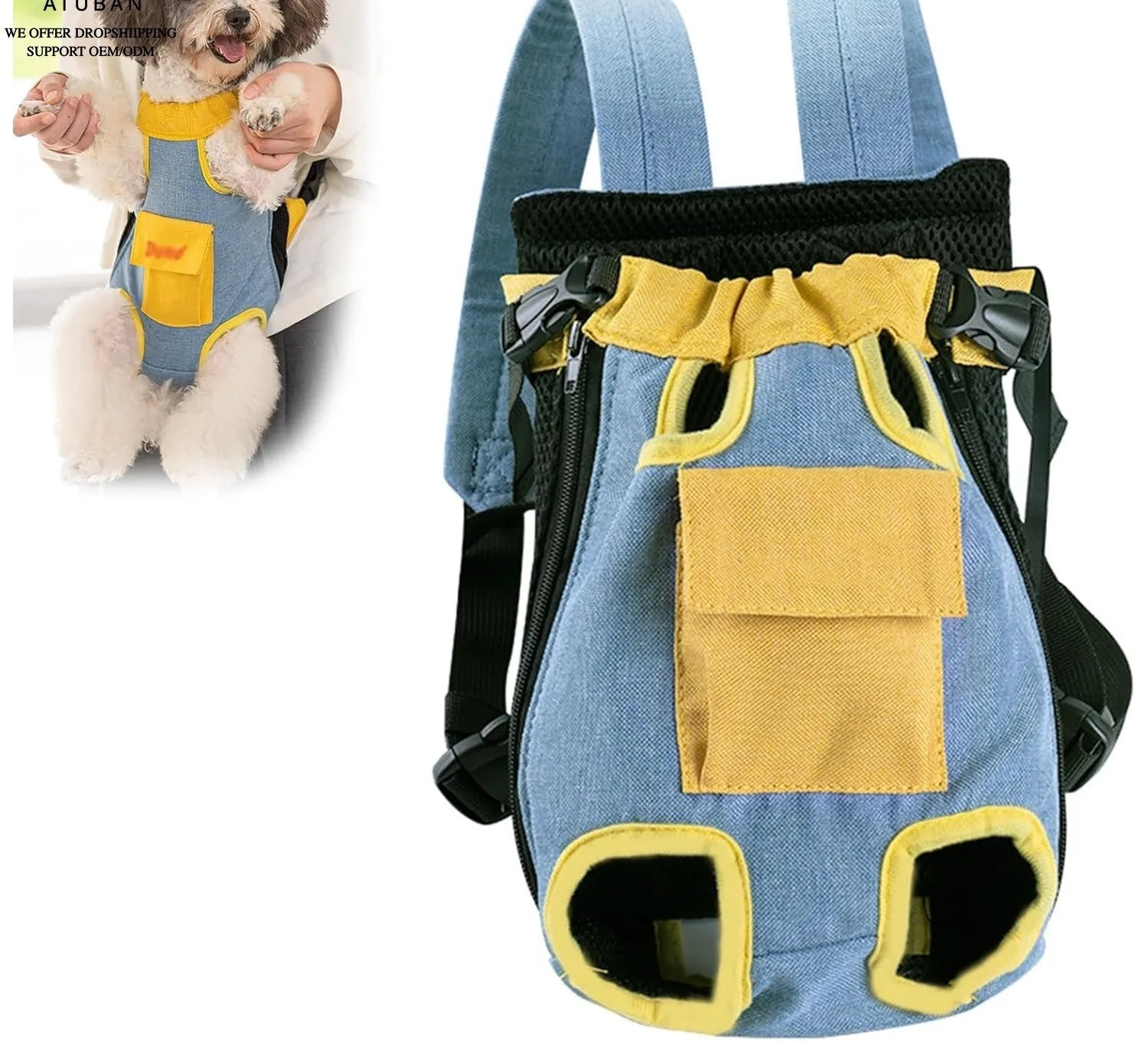 Hands-Free Front & Back Pet Carrier Backpack for Cats & Dogs - Blue / 3-4KG