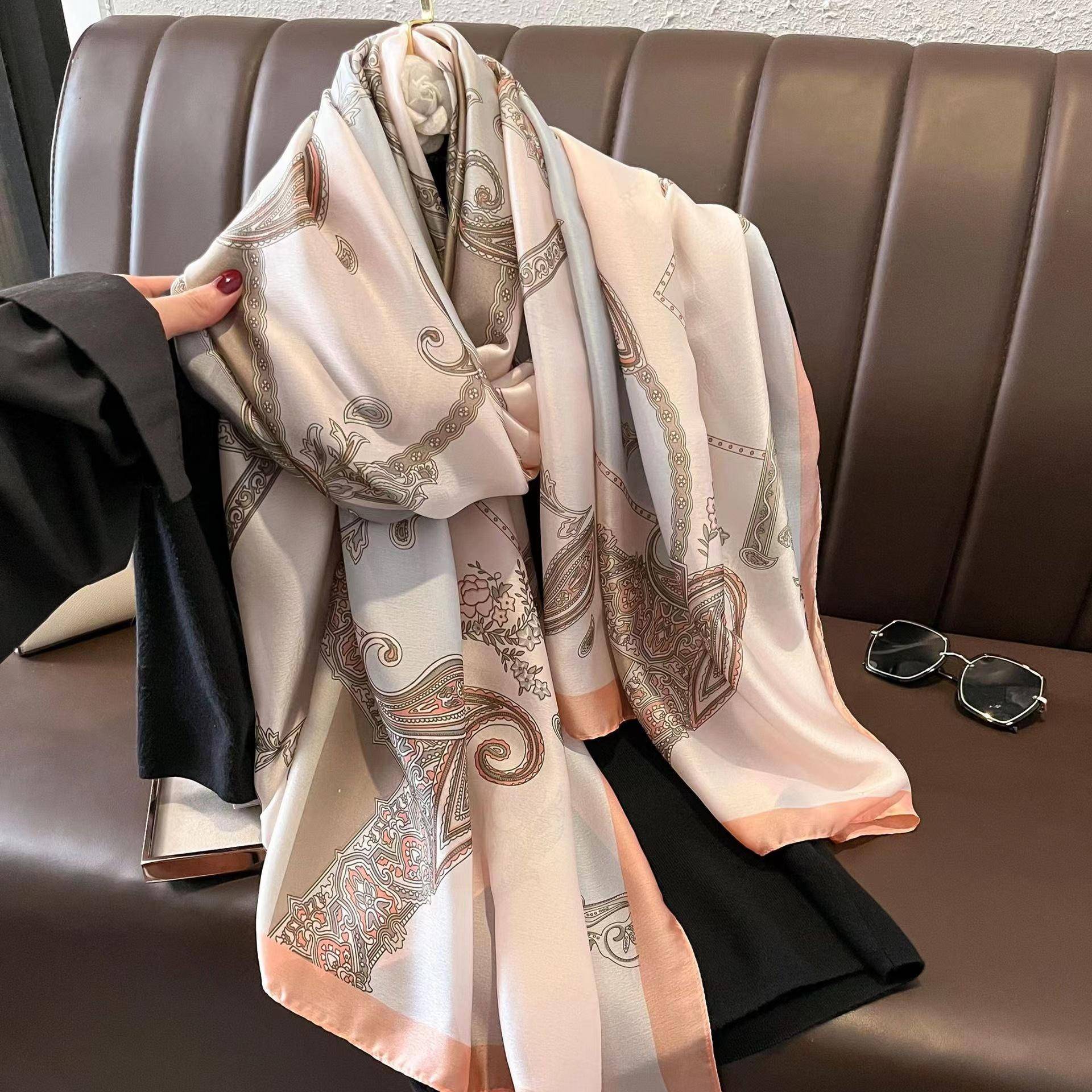 180*90cm mode Lyxigt Märke Halsduk Dam Sjal Omslag Vårhalsduk Hijab Bufanda Foulard Dam Bandana Strandstolar 2022 Silke 90cm gray