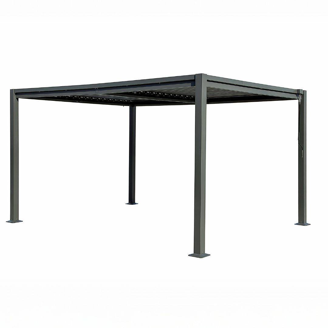 Pergola 4x3 m med lamelltak | Grå stålpergola för uteplats & trädgård - Mörkgrå Metall