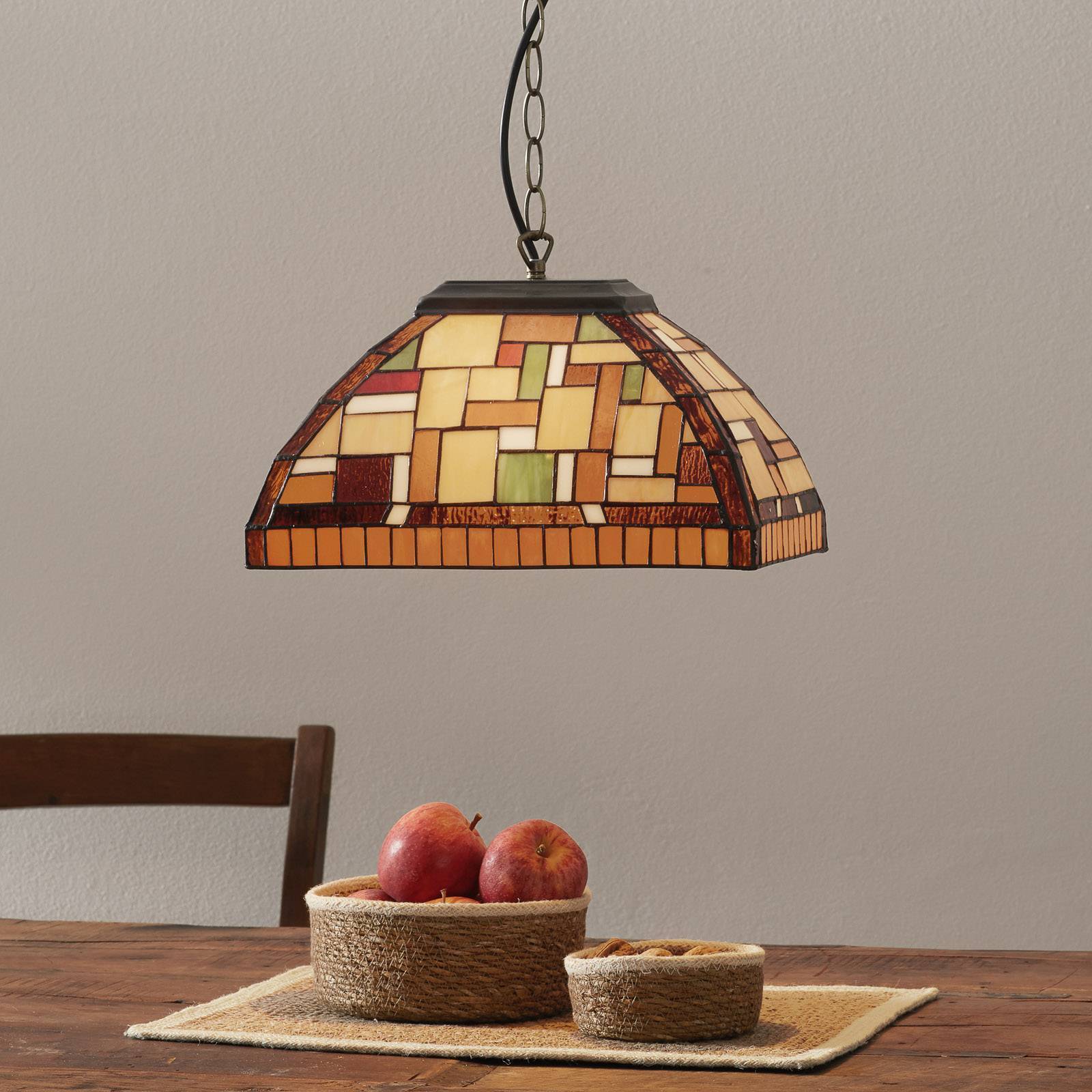 Artistar Tiffany hængelampe MOSAICA, dæmpbar, Multifarvet, Stue/spisestue, Glas, Tiffany