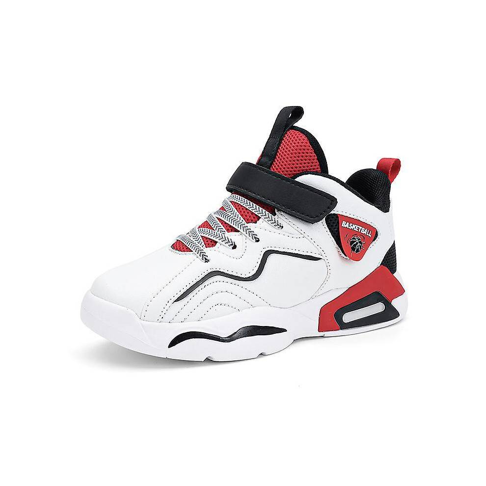 (32, WhiteRed) Kids Basketball Shoes High Upper Breathable Sports Shoes Anti Slip Fashion Sneakers 3F817