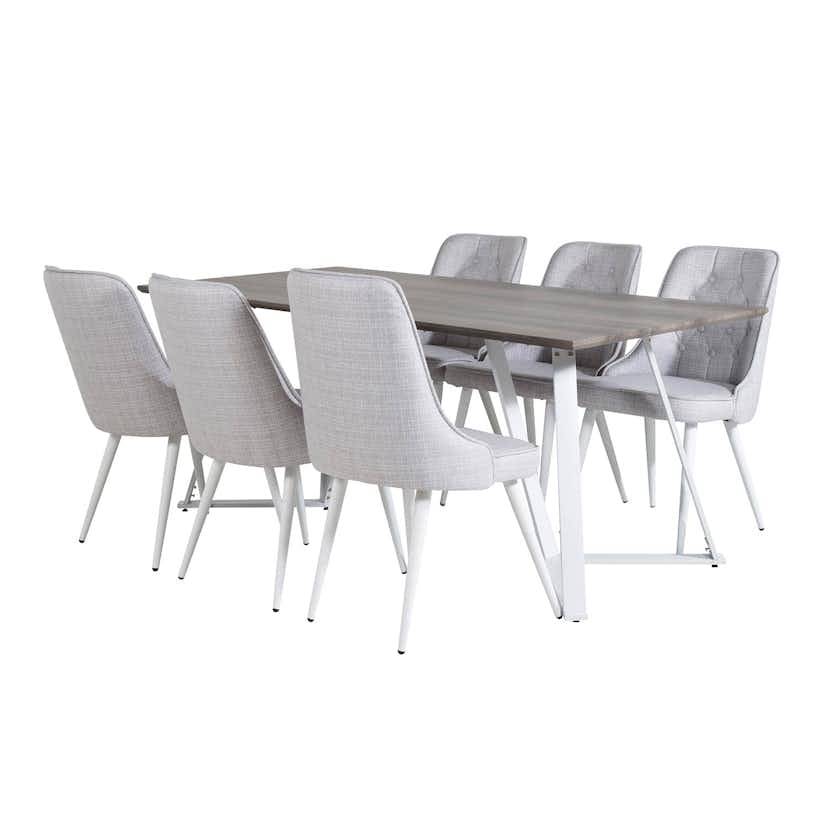 Marina Table -grå"oak"/Velvet Chair - -ljusgråFabric_6