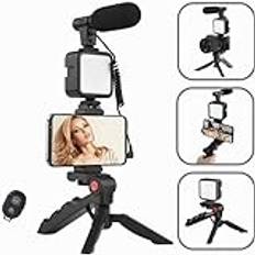 OISE ART STORE Trade Shop professionell 4in1 Vlogger Kit Universal för smartphones med mikrofon LED-ljus -