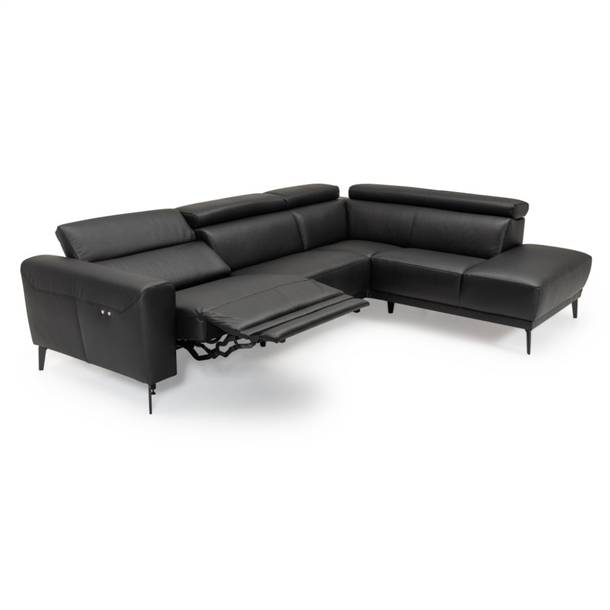 New York Sofa med open end og el-recliner 302 x 222 cm. - Sort Soleda læder