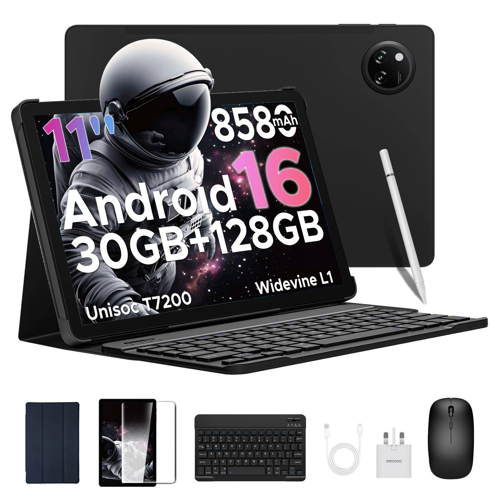 DOOGEE Tab A9 Pro+ Android 16 Tablet, 11 Inch, 30GB RAM+128GB ROM/2TB, 8580mAh, Tablet with Keyboard/Pen/Mouse/Case svart