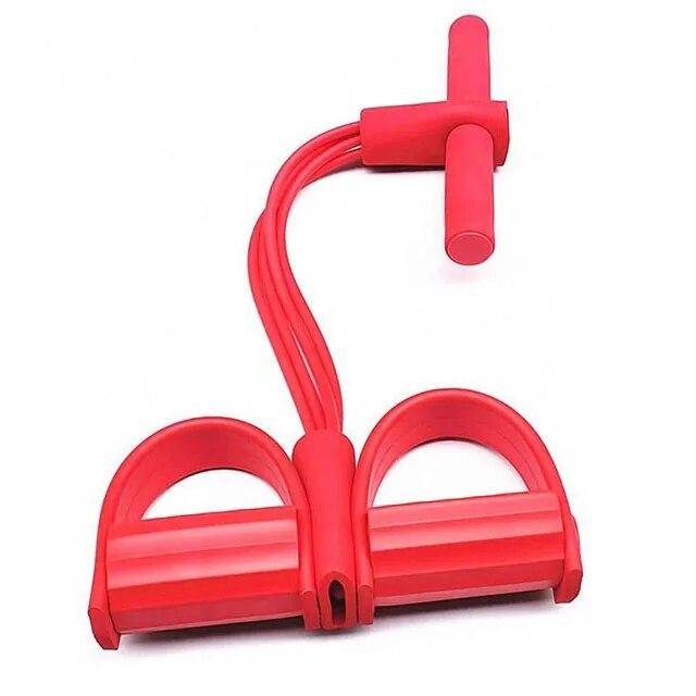 Fitness Gym 4-rörigt motståndsband Latex Pedaltränare Sit-up Dragrep Expander Elastisk Yoga-utrustning Pilates Hemmaträning röd