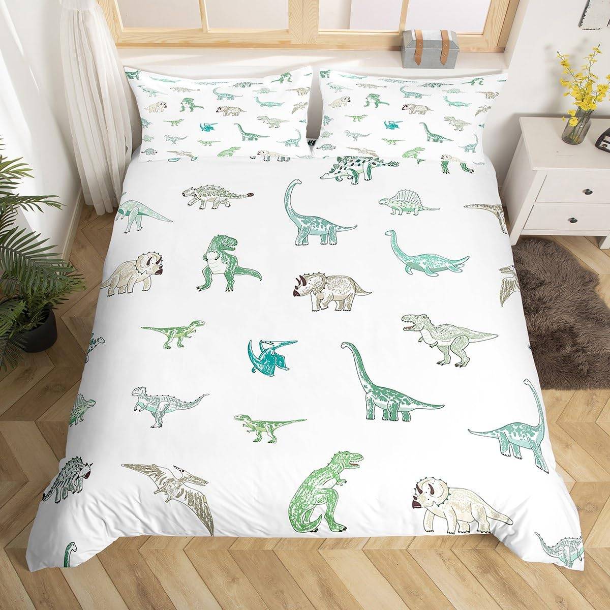 Dinosaurie Påslakan Pojkar Flickor Söt Tecknad Vild Dino Sängkläder Set för Barn Djungeldjur Täckeöverdrag Kawaii Quiltöverdrag 200cm