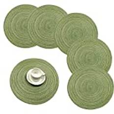Pauwer 38 cm / 15 tum vävda 6 delar bordstabletter värmeisolering halkfria flätad bomull matbord mattor tvättbara bordsunderlägg för hemmafest bröllop restaurang (grön)