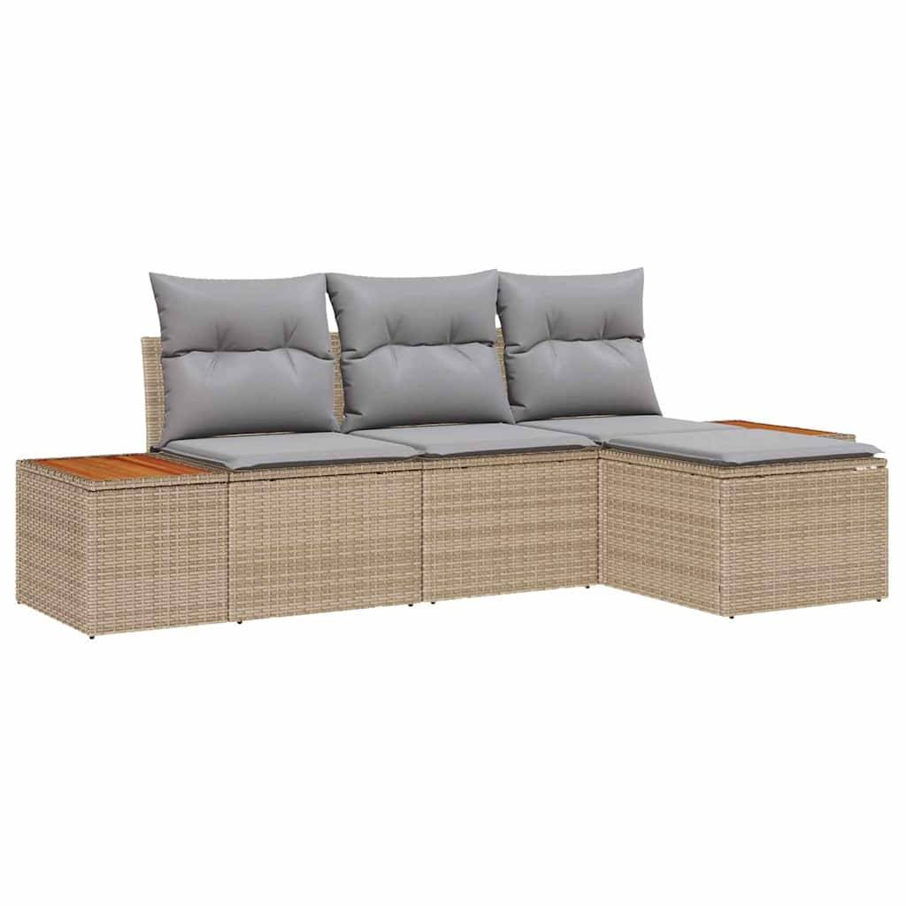 Havesofa Sæt 4 stk. Beige og lys grå Poly Rattan