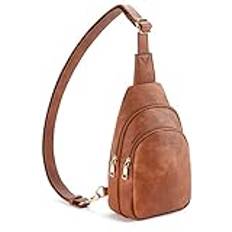 Telena Slingbag, bröstväska, crossbody, axelväska, damer, PU-läder, sportig axelväska, liten midjeväska, stilfull, 1-brun, S