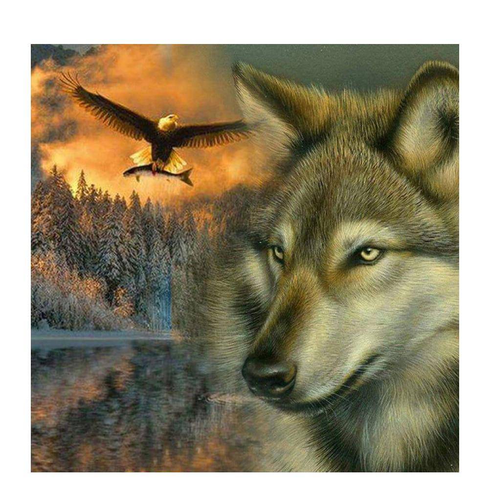3D Gör-det-själv diamantmålning Korsstygn Wolf & Eagle Kristall Diamantbroderi Handarbete Full diamantuppsättning Dekorativt 20X30CM