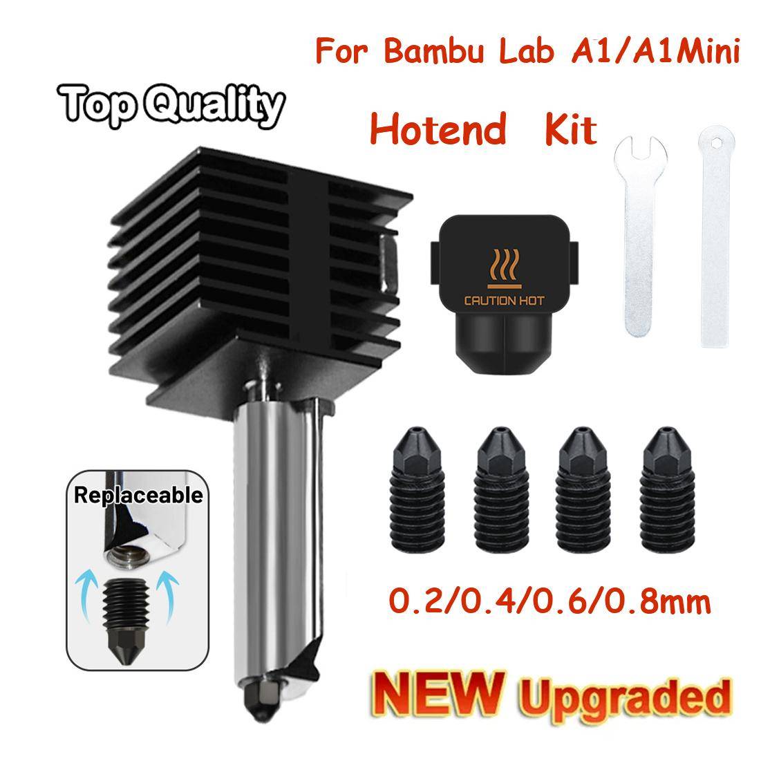 För Bambu lab A1 mini Hotend Kit Härdat Stålmunstycke 0.2/0.4/0.6/0.8mm munstycke För Bambu lab A1 Hot End 3D-skrivare Tillbehör