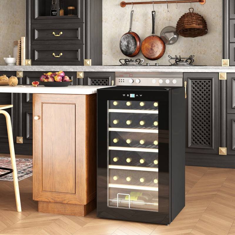 HOMCOM 24 Vinflaska Kylskåp, 65 Liter Kapacitet, 43cm Fristående Vinkylare med Glasdörr, LED-ljus, Digital Touch
