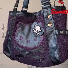 Hello Kitty, Vintage Gothic Bag] Sanrio Hello Kitty Vintage Purple ToteBag - Nylon, Y2K Gothic Style, Zip Closure, Metallic Studs Embellishment - Vers - Purple