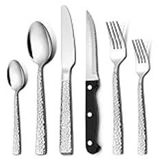 Homikit Bestickset, 36 delar bestickset med biffkniv, rostfritt stål polet bestickset för 6 personer med sked kniv gaffel, hamrat bordsbestick, rostfritt och diskmaskinssäkert