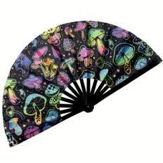 TEMU 1pc Glow Mushroom Large Folding Fan, Wedding Hand Fan, Colorful Handheld Fan, Suitable For Home Party, Concert, Graduation Season, Back To, , Birthday, Valentine's Day Gift And Home Decoratio