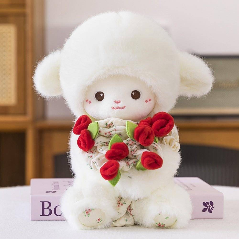 Cute Soft Plush Sheep Doll Small Anime Magnetic Hugging Lamb Rose Hat Plush Toy Kids röd