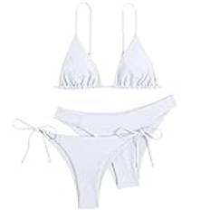 LOIJMK Bikini dam sexig 3-delad, triangel bikini dam bikini tanga delade baddräkter rygglös tankinis för kvinnor 3 stycken badmode dam bikiniset kvinnor baddräkt dam sexiga strandkläder, Vit, M