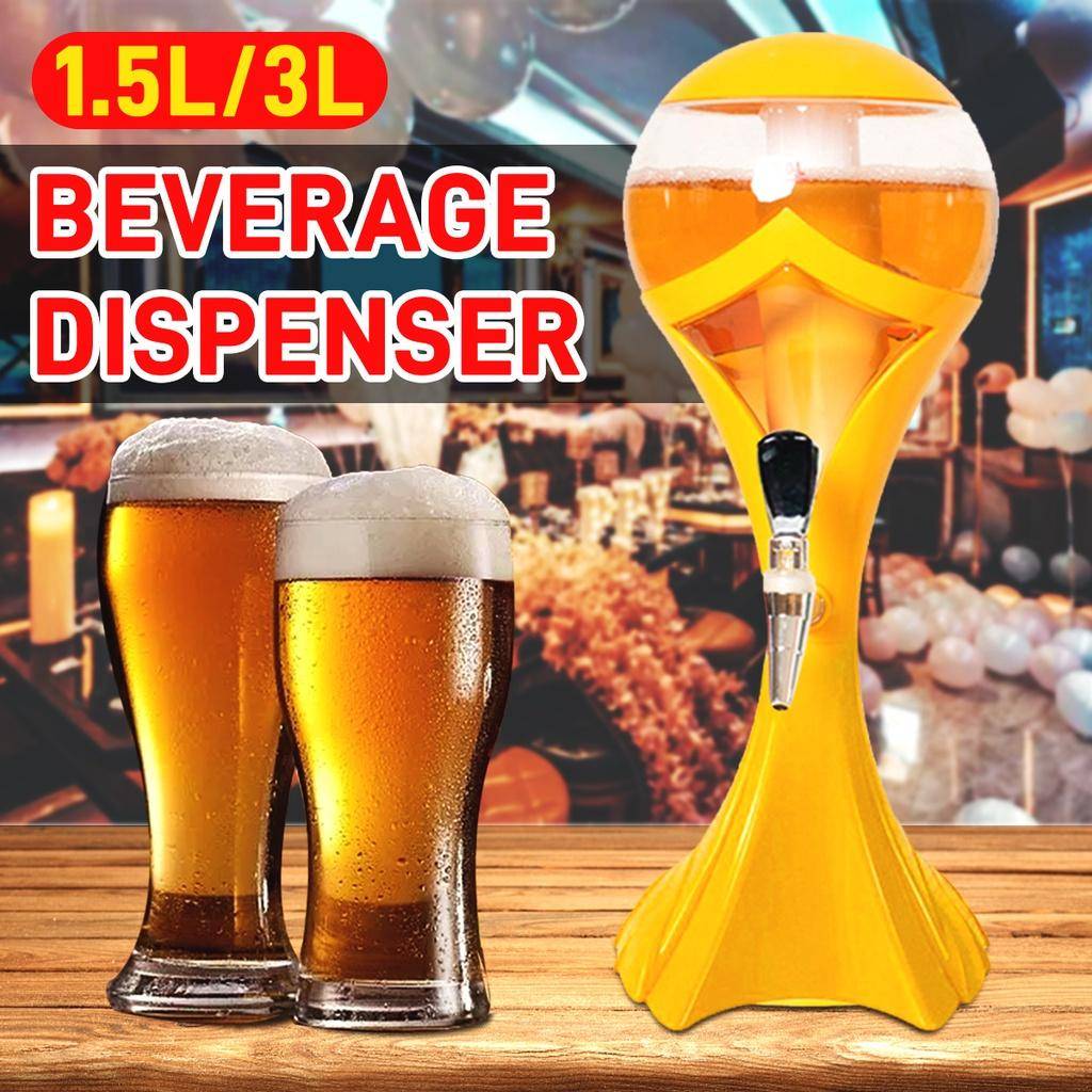 PET+ABS Hemmabar Beer Tower Dispenser Party Vin Öl Vatten juice Dryck Dricka Ice Core Container Hällare Dryckesdispenser 1,5L/3L röd