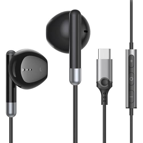 USB C hörlurar, Typ C hörlurar trådbundna hörlurar Stereo brus in-ear hörlurar reduktion, USB C hörlurar med mikrofon och volymkontroll kompatibel för Samsung Galaxy S23 Ultra S22 A54