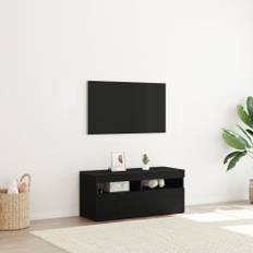 TV-bänk med LED-lampor, svart ek, 90x35x40 cm, konstruerat trä