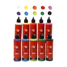 3D Liner, Basic maling til karton, sten, metal eller tekstil - 10 farver á 100ml