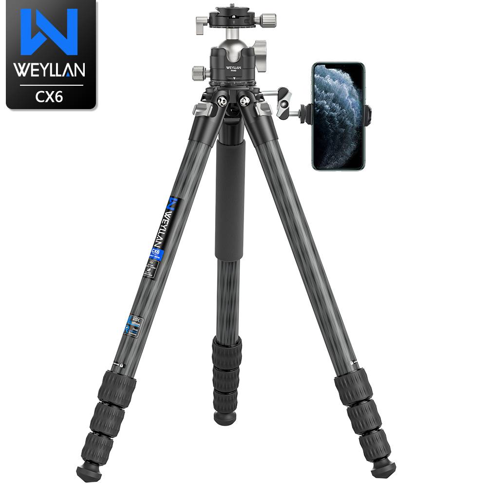 68.9'' Carbon Fiber Travel Tripod Camera Tripod Monopod with Ballhead External Center Column 29mm Tube WEYLLAN CX6 Load 15kg