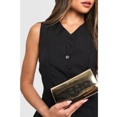 Structured Mirrored Clutch Bag & Chain, Gold - ONE SIZE