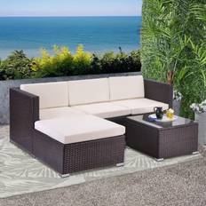 5pcs Rattan Garden Outdoor Furniture Patio Sofa Set Glass Coffee Table Outdoor Cushions for Garden