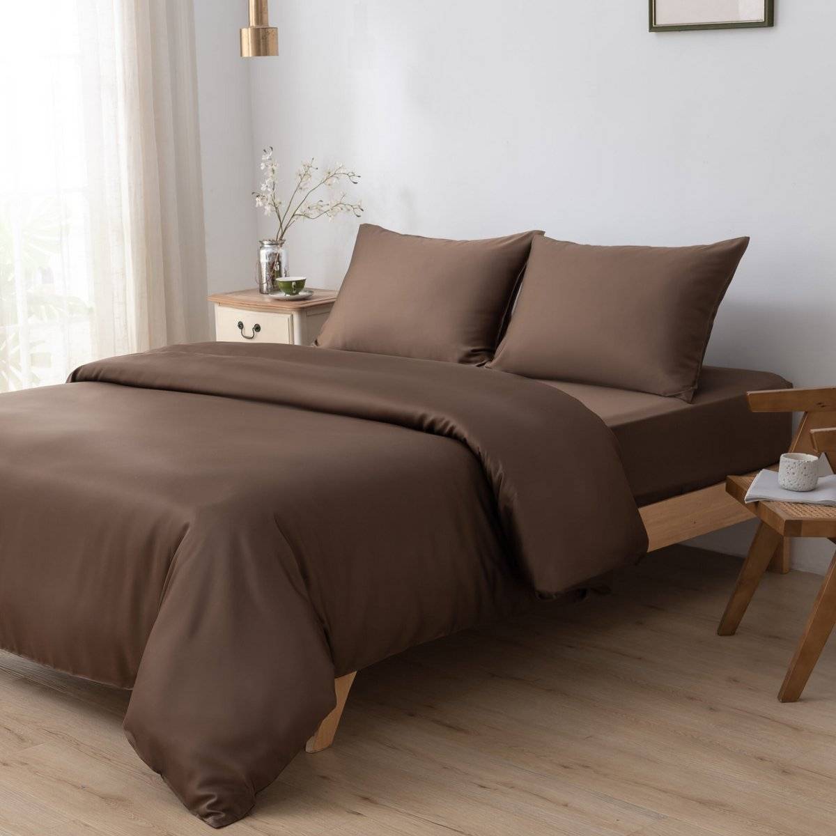 Viscose (Tanboocel™) sheet set 400TC - coffee brown - Coffee Brown / M — 80×200 + 140×220 + 50×75