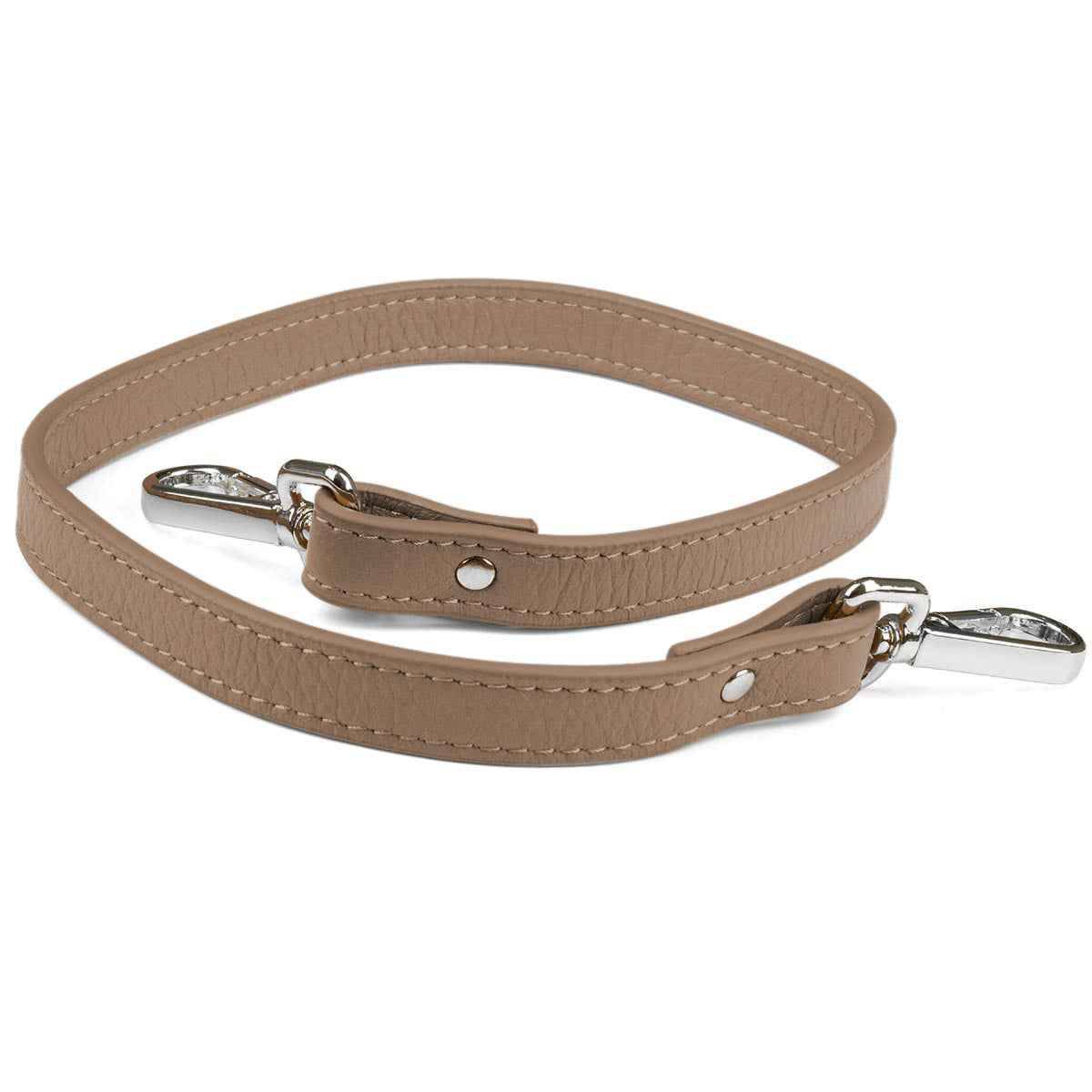 Elk Leather Short Shoulder Strap (Sand) - Silver