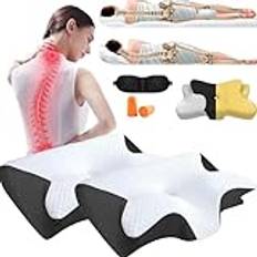 Ergonomic Pillow, Ergonomic Pillow Side Sleeper, Adjustable Cervical Pillow, Memory Foam Ergonomic Pillows, Proper Alignment Ergonomic Pillow, for Improve Sleep Quality,Black,2pcs