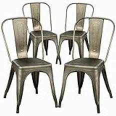 Bar chair Matstolar Set med 4 metallstolar Uteplatsstol Matsal Köksstol 18 tum Sitthöjd Tolix Restaurangstolar Trattoria Metall inomhus utomhusstolar Bar Stapelbar stol Bar stool