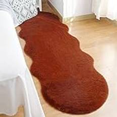 Falsk kanin pälsmatta halkfri mjuk tjock fluffig matta lurvig sängmatta bekväma mattor sovrum vardagsrum brun 60 x 180 cm