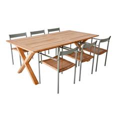 Brafab Brutus & DK matgrupp Teak/dusty green 6 stolar & bord 200-265 x 100 cm