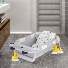VA-Cerulean babybadkar med integrerad termometer och kudde, hopfällbart babybadkar, hopfällbart babybadkar, duschbricka, halkfritt hopfällbart badkar - Typ C - Bär oder Huhn