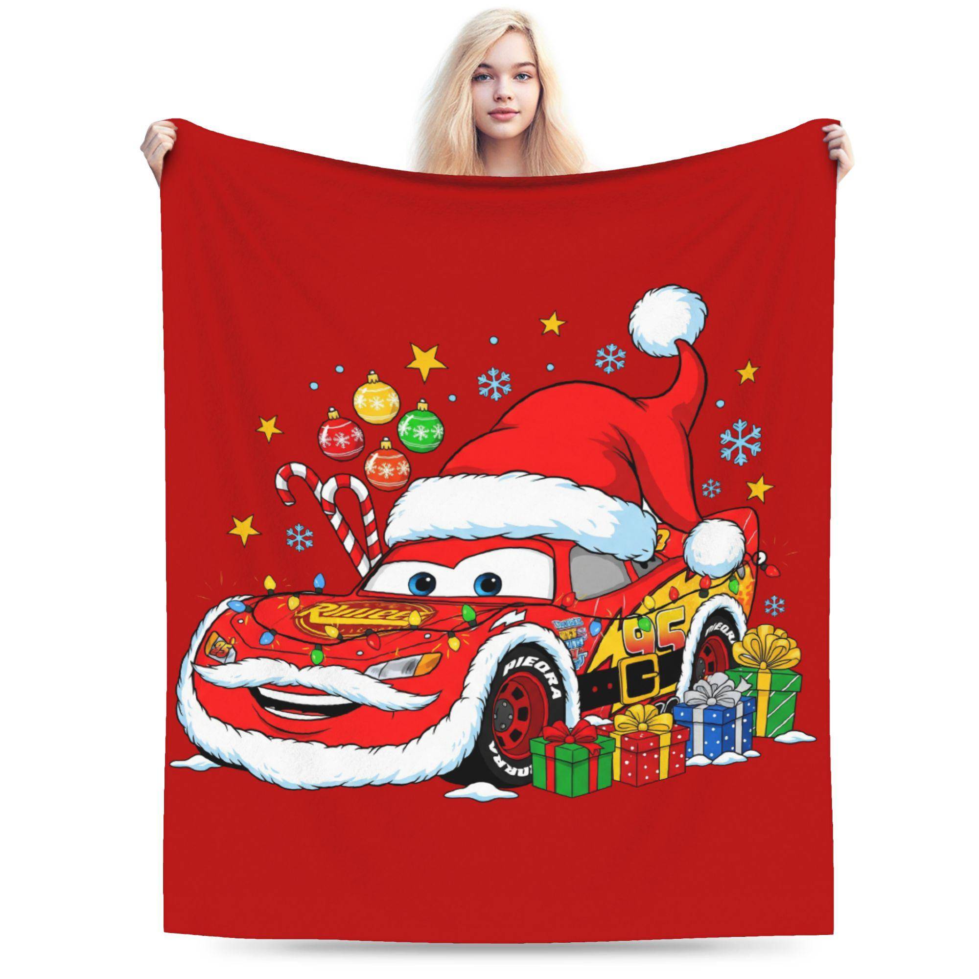 Blixten McQueen Bilar Julfilt Fleece Vår/Höst Multifunktionell Varm Pläd för Soffa Soffa Matta Del red