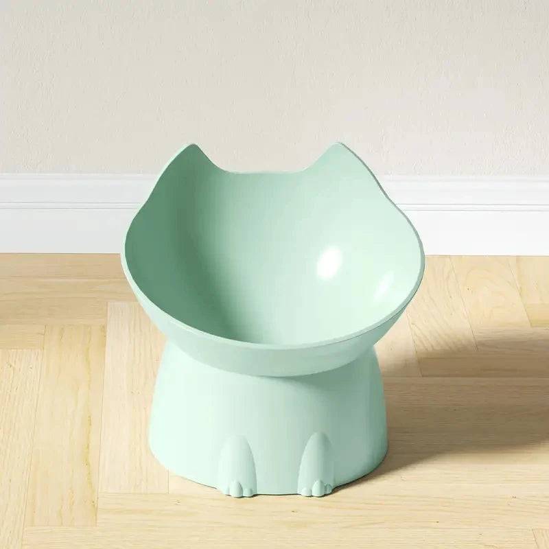 Elevated Cat Bowl - Anti-Tip Raised Feeding Dish with Tilted Design - Green