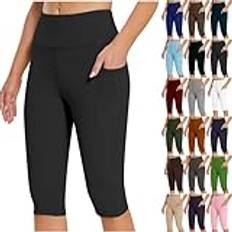 Yogabyxor dam 3/4 hög midja – sportbyxor för kvinnor 3/4 med mobiltelefonficka, förfining magkontroll, bodybuilding byxor, stretch, sömlösa höftbyxor, formande sweatbyxor, enfärgade träningsbyxor,