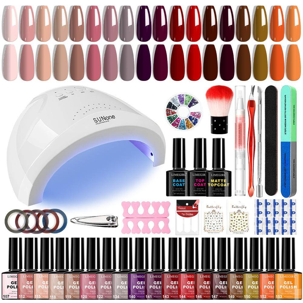 Professionell Nagellampa Gel Polish Kit Fullt Set med LED-ljus, Verktyg för Nybörjare Hemmasalong Startkit