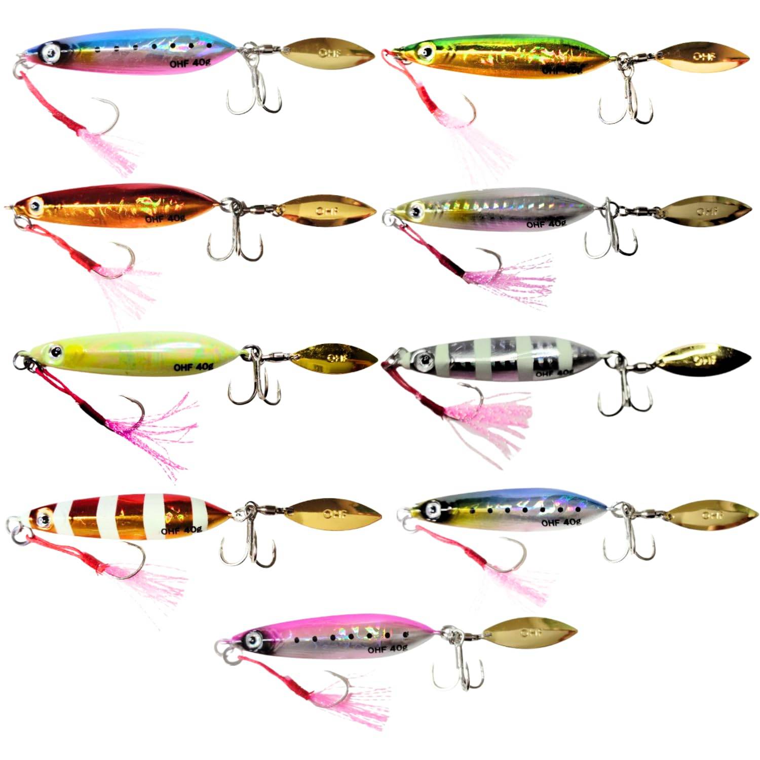 OHF Metal Jig Set, 9-Piece Set, 20g / 30g / 40g, Jigging & Slow Jigging, Assist Hooks with Blades (20)