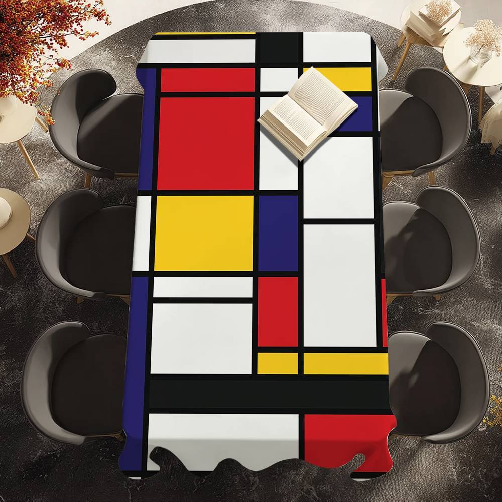 P-Piet Mondrian-stil Duk Vattentät Fläckresistent Polyester Bordskydd för Dekoration Matsal Kök Festduk