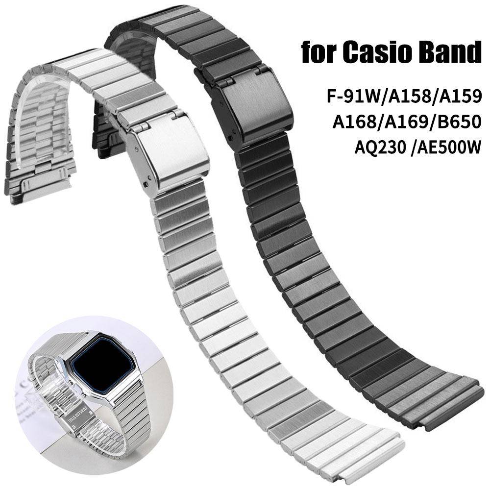 18mm 20mm Armband i Rostfritt Stål för Casio F91W A158/A159/A168/A169/B650 AE1200/1300 Vintage Metallrem Ultratunt Armband gray