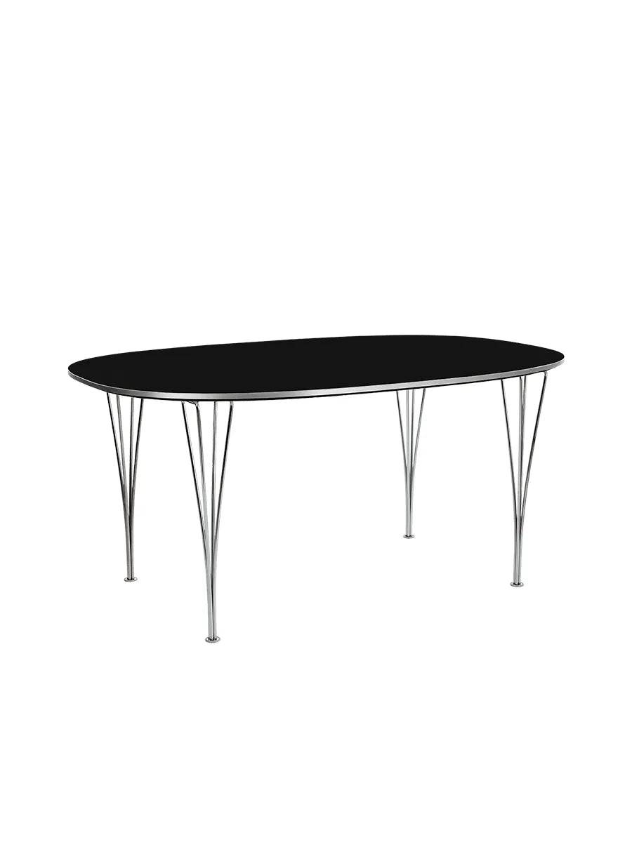 Piet Hein B613 Superellipse spisebord, 180 x 120 cm fra Fritz Hansen Sort laminat m. alukant - Jacobsen Plus