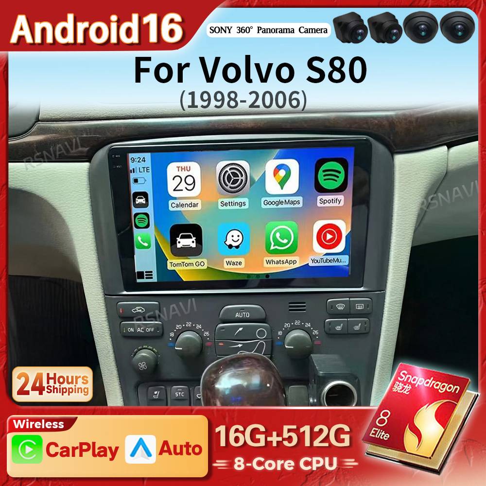 Android 16 Carplay Auto 2K Screen Car Radio Multimedia For Volvo S80 1998 - 2005 2006 Autoradio GPS Stereo Qualcomm Player