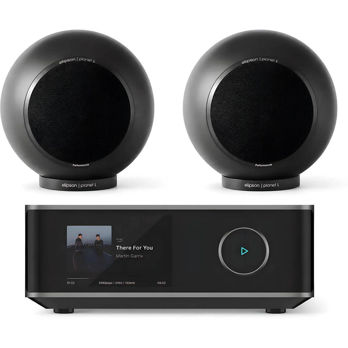 Elipson + WiiM Planet L Performance 2.0 mattsvart (2-pack) + Amp Ultra rymdgrå