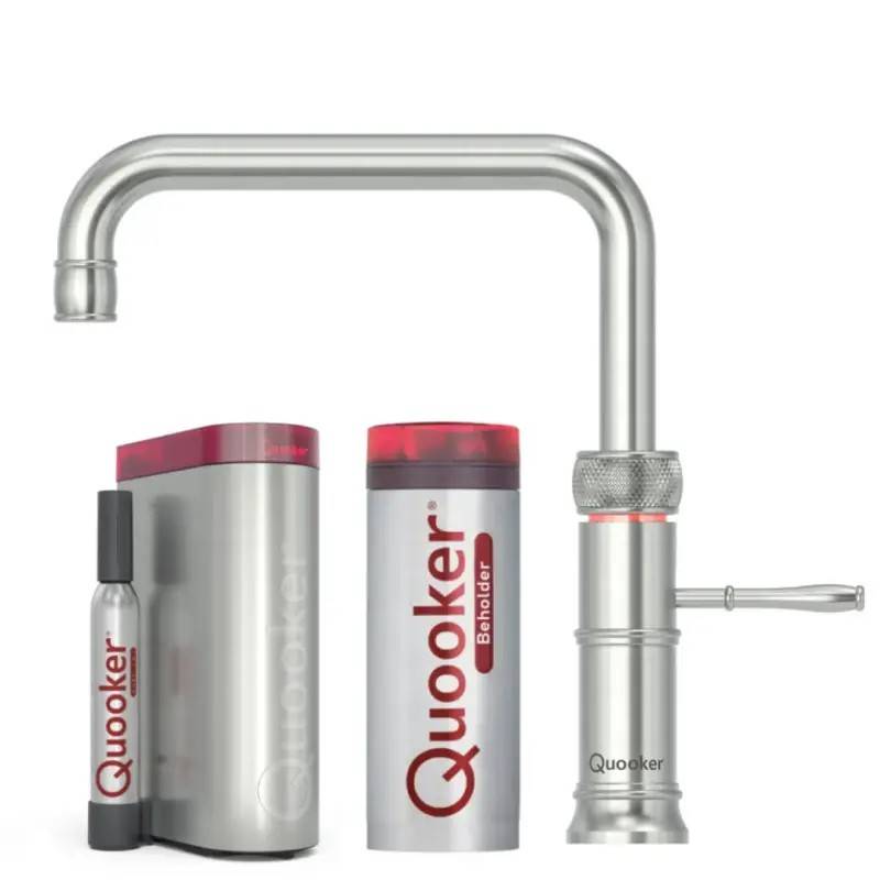 Quooker Classic Fusion Square rustfrit stål, inkl. Pro3 beholder & Cube køler