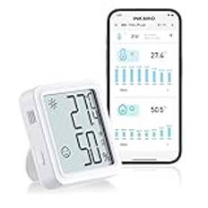 INKBIRD WiFi inomhustermometer, IBS-TH3-PLUS-WIFI termometer hygrometer med LCD-skärm, appkontroll, aviseringsvarning för hem, sovrum, jord, vingård