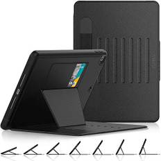 SEYMAC stock Hülle für iPad 9./8./7. Generation 10,2 Zoll 2021/2020/2019, Stoßfest Magnetisch Smart Hülle mit [7 Winkel-Ständer] Stifthalter & Kartensteckplätze, Auto Schlafen/Wachen, Schwarz